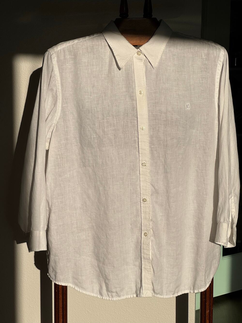 Chaps 100% Linen White Button Front Shirt Women XL Coastal Oversized Minimalist